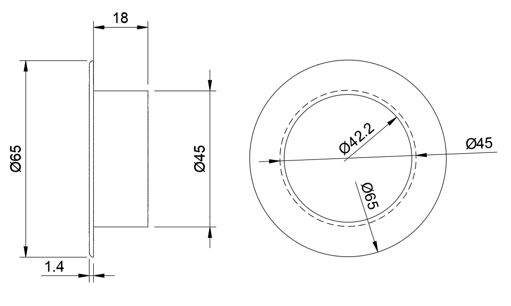 Rozeta maskująca 45 mm - rysunek techniczny i wymiary