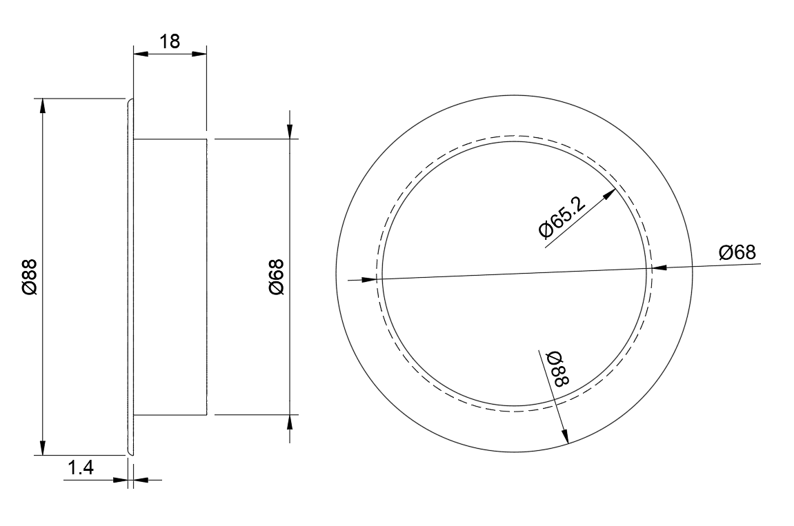 Rozeta maskująca 68 mm - rysunek techniczny i wymiary