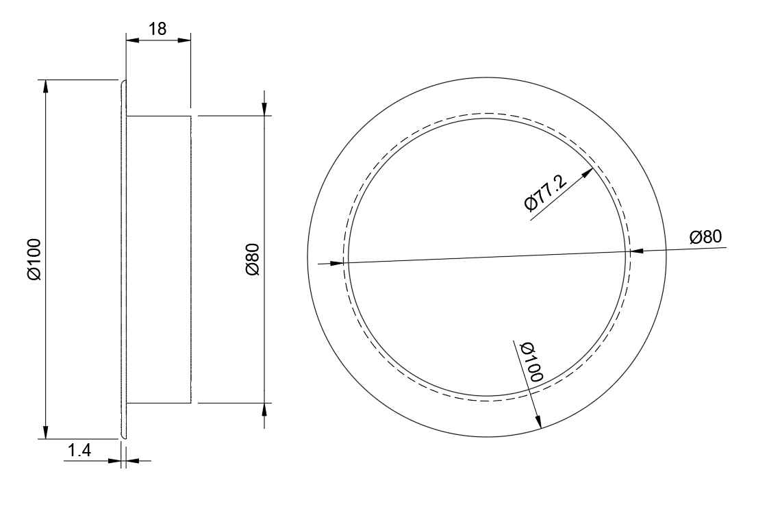 Rozeta maskująca 80 mm - rysunek techniczny i wymiary