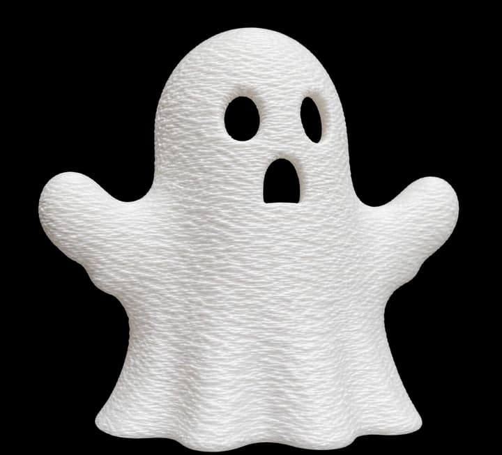 Weißer 3D-gedruckter Geist mit Fuzzy-Skin-Textur