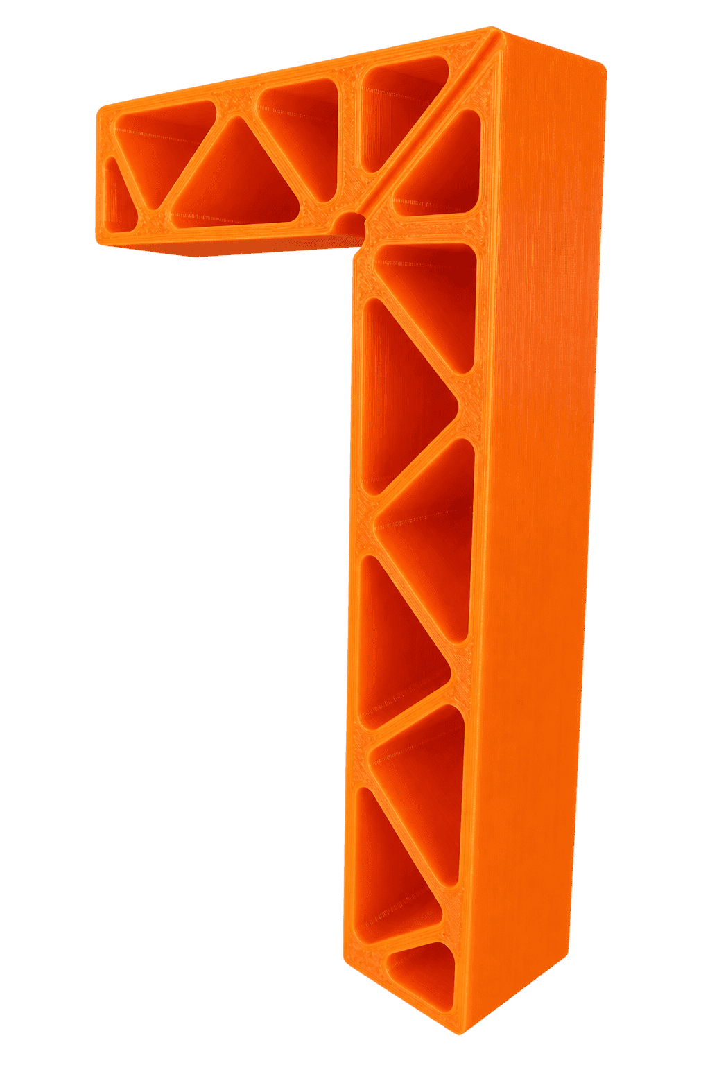 Pomarańczowy kątownik PETG z ażurowymi wzmocnieniami wykonany w technologii druku 3D